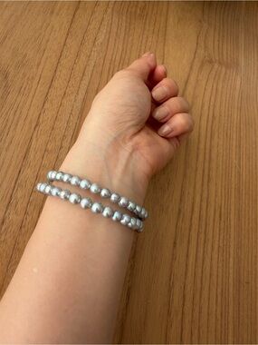 Gray Pearl Memory Wire Bracelet | Adjustable Wrap Bracelet